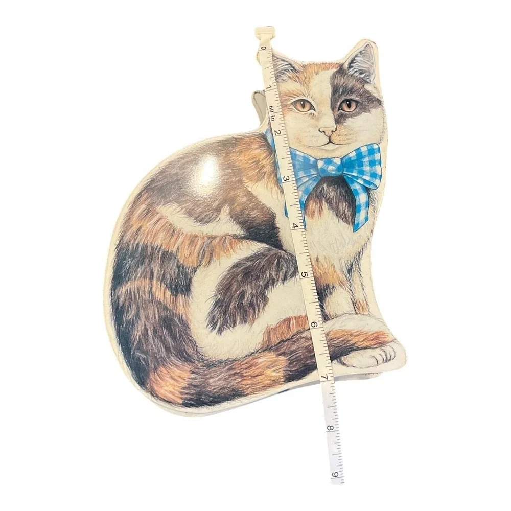 Vtg Calico Cat w/ Blue Plaid Bow Two Piece Trinket Cookie Tin Box 7